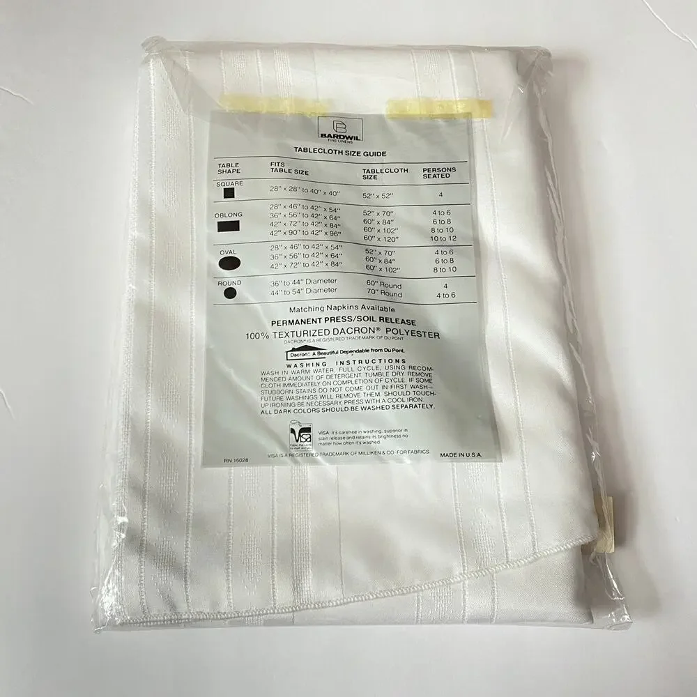 Bardwil Tablecloth White Oval Stain Release Permanent Press 60x84 Vtg Holiday